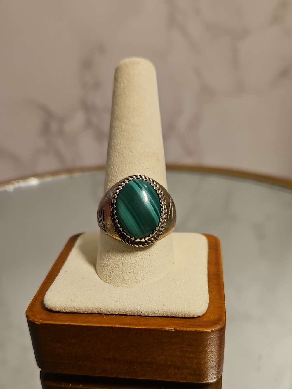 Sterling Silver And Malachite Ring Sz 10